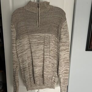 Men's Taupe Knit Zip-Up Sweater